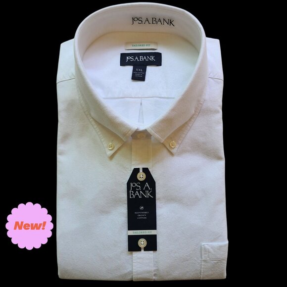XXL White Shirt Mens Jos A Bank New Tailored Fit Size Nwt Oxford Button Down $55 - Picture 1 of 17